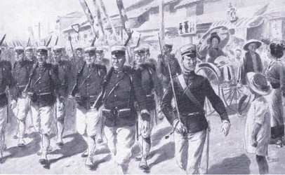 Japonais marchant à travers Tokyo, illustration de l