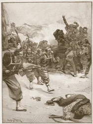 Les Zouaves ont pris une des barricades par une charge à la baïonnette, illustration de 