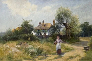 Paysage avec femme de cottage, fin du XIXe-XXe siècle
