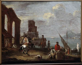 Paysage avec ruines près de la mer