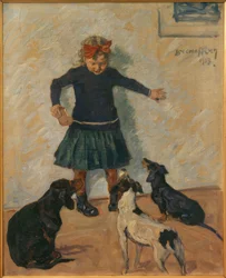 Fille avec chiens