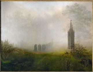 Procession dans le brouillard (huile sur toile)