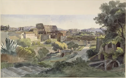 Vue du Forum romain avec le Colisée vers le Latran