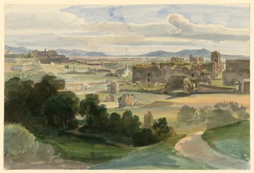 Vue des ruines des thermes de Caracalla, avec la basilique di San Giovanni in Laterano à l