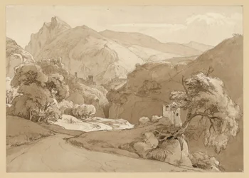 Paysage montagneux italien, avec les ruines d