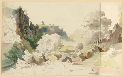 Paysage avec formation rocheuse et arbres près de Civita Castellana
