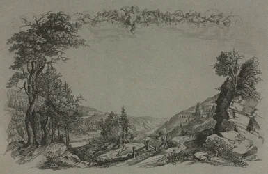 Six vues du château de Heidelberg : Couverture, scène de chasse