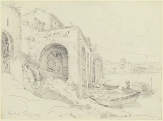 Rive du Tibre à Rome avec le bac près de la Farnesina