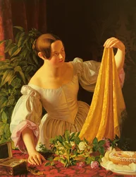 Fille inspectant ses cadeaux d