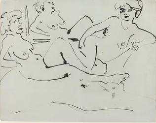 Dodo et une femme plus âgée allongée devant un miroir, 1909.