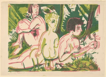 Femmes nues avec un enfant dans la forêt, 1925