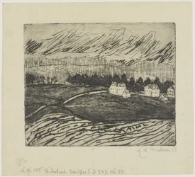 Champs et maisons dans les monts Métallifères