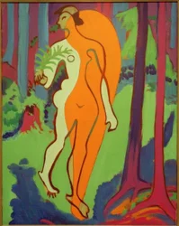 Nu en orange et jaune