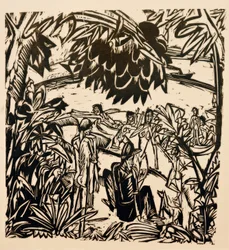 Scène de baignade sous les branches d