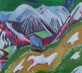 Paysage de montagne avec chalet