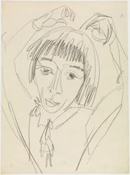 Portrait de Gerda, les bras levés