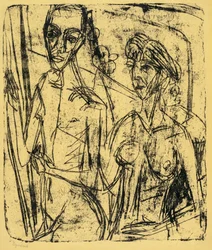Couple dans une chambre, homme nu avec une femme