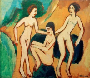 Trois baigneurs sur la plage
