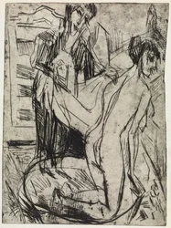 Trois personnages / Une femme sèche une baigneuse