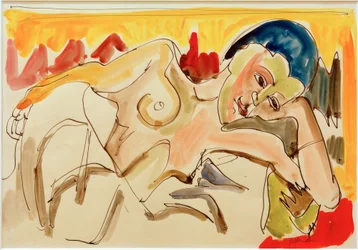 E.L.Kirchner, Femme allongée avec poitrine dénudée