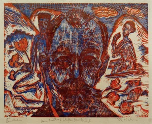 Ferdinand Hodler / Hodlerkopf / Gravure sur bois en couleur par E.L. Kirchner