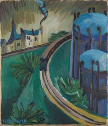Gazomètre et chemin de fer de banlieue