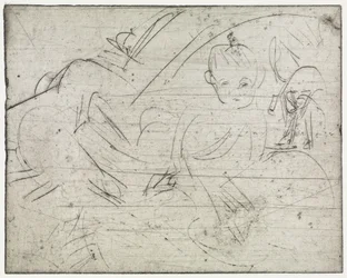 Enfants avec ombrelle japonaise/Garçon couché et chat