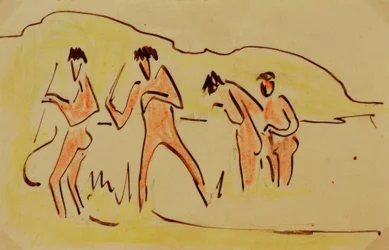 Baigneuse lançant des roseaux