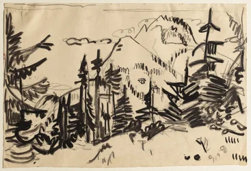 Paysage de montagne avec des sapins