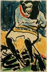 Carte postale à Erich Heckel du 6.4.1910 (Marzella sur chaise pliante)