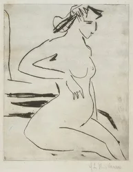 Femme enceinte nue, assise