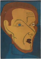 Autoportrait, gravure sur bois en couleur I