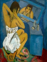 Toilette; Femme devant le miroir