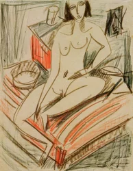 Nu féminin assis sur un lit