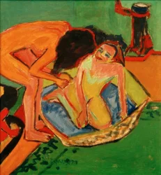Deux nus avec baignoire et poêle
