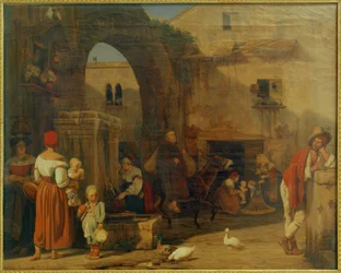 Sur la place du marché et la fontaine à Tivoli
