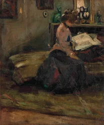 Dame lisant (huile sur toile)