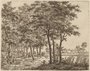 Paysage avec un paysan portant du bois de chauffage