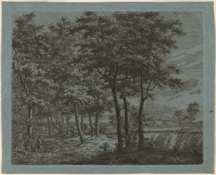 Paysage avec un paysan portant du bois de chauffage