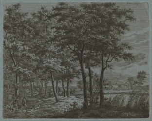 Paysage avec un paysan portant du bois de chauffage