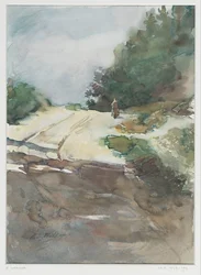 Chemin sablonneux à travers un paysage boisé