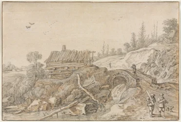 Paysage vallonné avec cabane au bord d