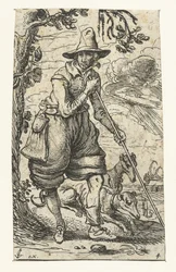 Chasseur avec deux chiens