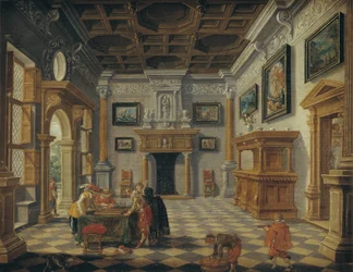 Somptueux intérieur Renaissance avec joueurs de tric-trac