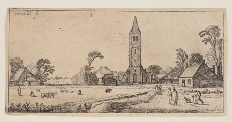 Chemin à droite menant à un village, extrait de Paysages
