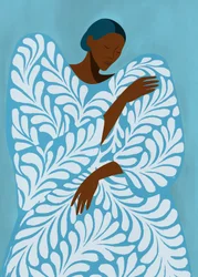 Femme sereine, motif bleu