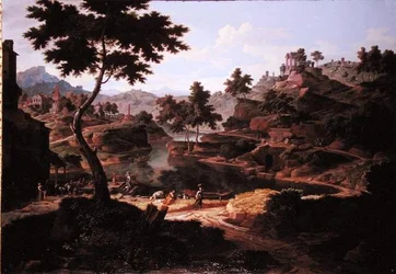 Paysage classique avec figures et ruines