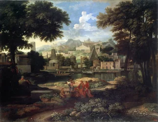 Paysage avec Moïse bébé sauvé des eaux du Nil
