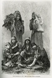 Arabes Ghawarineh, nomades du bassin de la mer Morte. Gravure par E. Ronjat, pour illustrer l