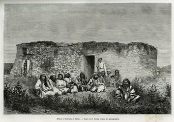 Maisons et habitants de Jéricho (Cisjordanie). Gravure de E. Ronjat, pour illustrer l